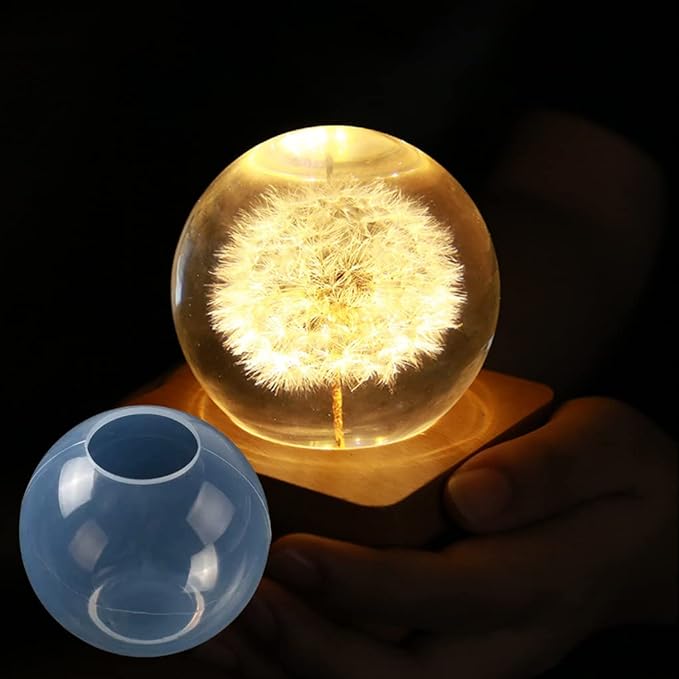 FineInno 2Pcs Large Sphere Resin Molds 4", 3" Clear 3D Seamless Crystal Ball Silicone Molds for Flowers Preservation DIY Epoxy Round Orb Soap Candle
