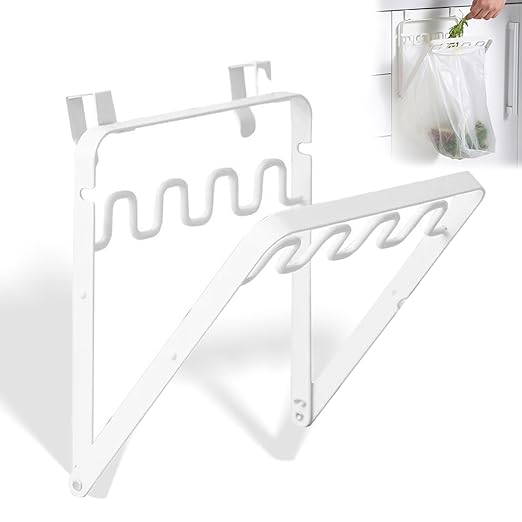 Foldable Trash Bag Holder for Kitchen Cabinet Door, Hanging Garbage Bag Rack, Space-Saving Under Sink Trash Organizer, Durable and Easy to Install