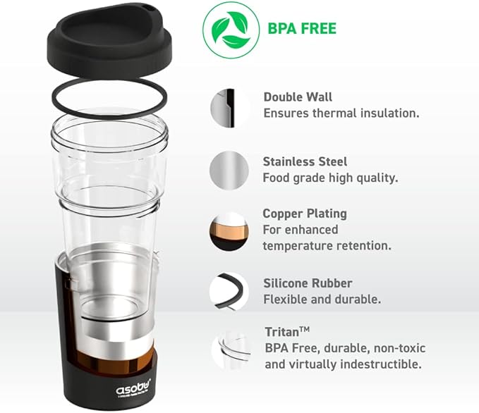 asobu Clear Insulation Vista Tritan Tumbler for Iced Coffee and Ice Tea with Removable Insulated Stainless Steel Sleeve, Familer Feel Open Spout, 20 Ounces (Black)