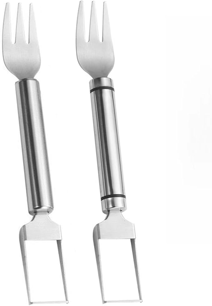 2pcs Stainless Steel Fruit Cutter, Watermelon Fork Slicer Cutter, 2 in 1 Cutting Tool for Kitchen Camping Party, Sanding Texture. Comfortable Grip, Smooth and Polished (2 Combine)