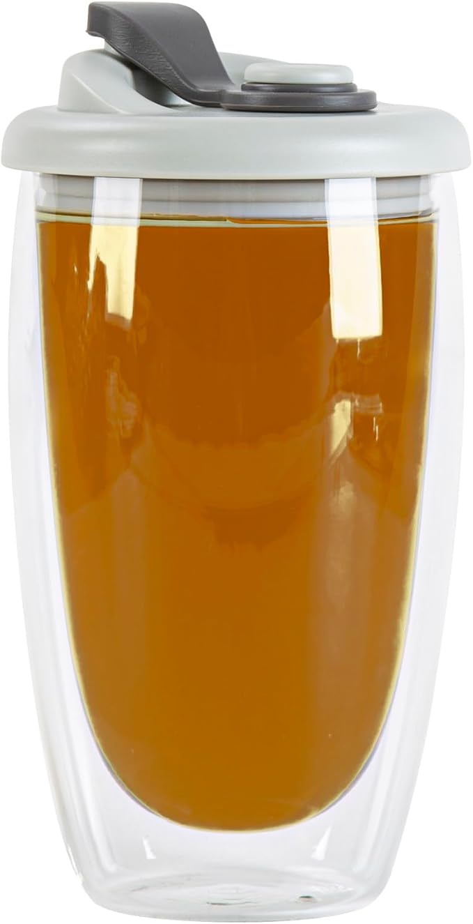 Restaurantware - Forma Professional 15.2 Ounce Insulated Travel Mug With Lid, 1 Double Wall Coffee Mug - Includes Lid, Reusable, Clear Borosilicate Glass Tumbler, Dishwashable, Microwavable