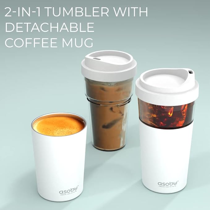 asobu Clear Insulation Vista Tritan Tumbler for Iced Coffee and Ice Tea with Removable Insulated Stainless Steel Sleeve, Familer Feel Open Spout, 20 Ounces (White)