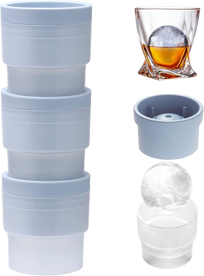 LORSIA Ice Ball Molds, Set of 4, Slow-Melting Stackable Ice Cube Maker, 2.5 Inch big Ice Spheres for Whiskey Cocktails Juice Beverages Bourbon