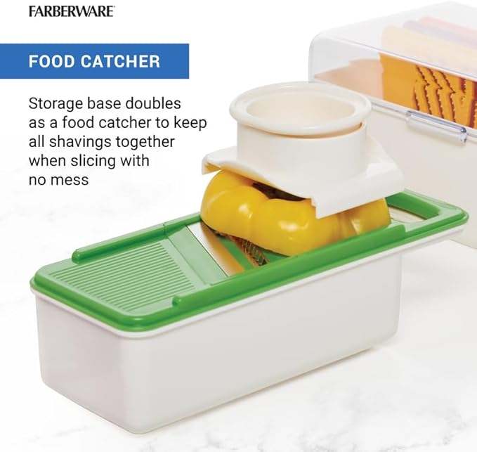 Farberware Mandoline Vegetable Slicer with 4 Blades and Container, BPA‑Free, Dishwasher Safe, Multicolored