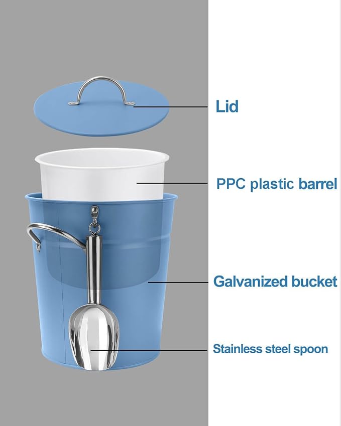 3Qt Blue Galvanized Ice Bucket with Lid, Scoop & Handles - Ideal for Cocktails, Parties, BBQs, Wine & Champagne Double-Layer Insulated Outer & Galvanized Inner Layer, Perfect for Home & Outdoor Use