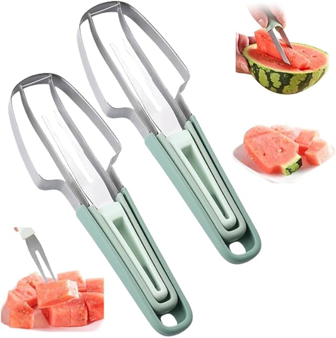 2025 Watermelon Cutter, 3-in-1 Watermelon Fork Slicer Cutter Stainless Steel Watermelons Cutters, 3 In 1 Summer Watermelons Cutting Tool Fork Slicer Knife Set for Home