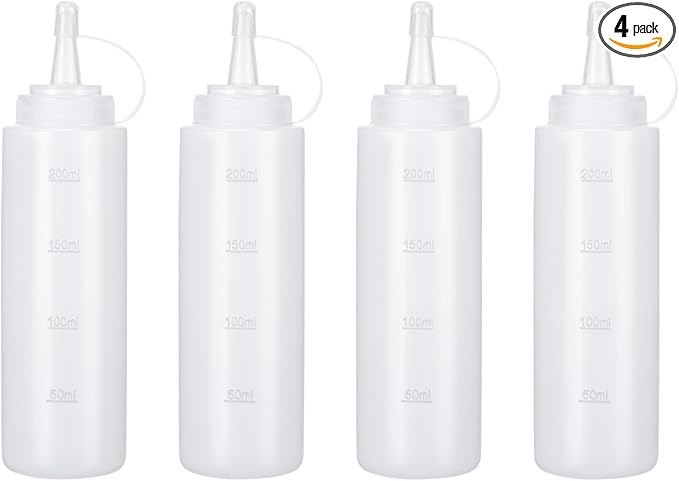 Premium Leak-Proof Squeeze Bottles Plastic Sauce, Ketchup, Condiment & Syrup Dispenser for Kitchen, Pancake Batter, Salad Dressing, Cooking Oil - BPA Free, Dishwasher Safe (4, 16oz)