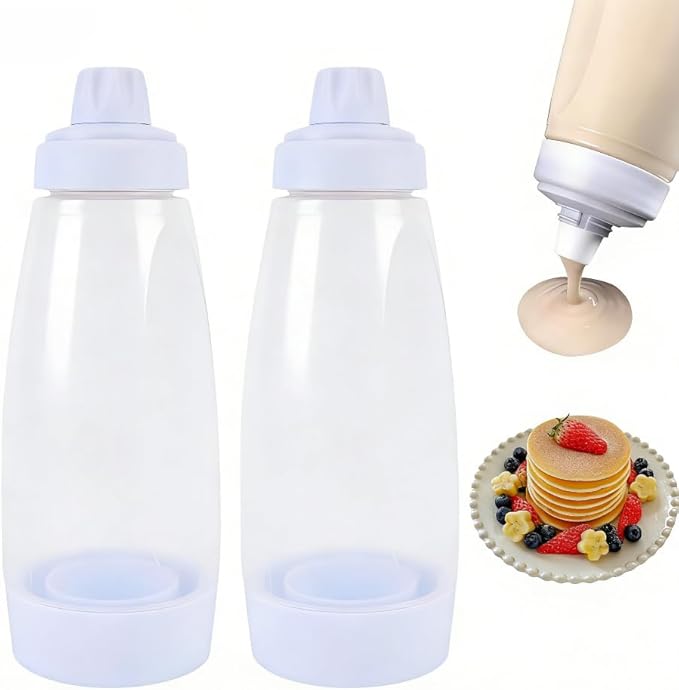 Pancake Batter Dispenser, Pancake Mix Dispenser with Whisk Ball and Stand Base, Pancake Batter Mixer for Pancakes, Crepes, Waffle, Muffins, Qatayef, Cupcakes, and more (2pcs)