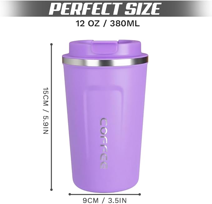 SPLMIFA Travel coffee mugs leak-proof, reusable coffee cup with lid, stainless steel vacuum insulated coffee tumblers, thermal insulation cups for men & women keep drinks hot & cold (2nd-Purple, 12OZ)