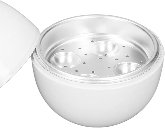 Fdit Hard Boiled Egg Cooker, 4 Eggs Capacity, Microwave Egg Steamer, ABS Material, White, Compact Design, Egg-Shaped