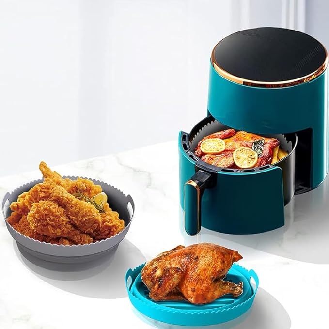 Silicone Air Fryer Liner 8.6" Round for 5–8 QT, No Divider, Reusable Non-Stick Collapsible Pot Liner, Dishwasher Safe, Heat-Resistant 446°F, GRAY, 1 Pack