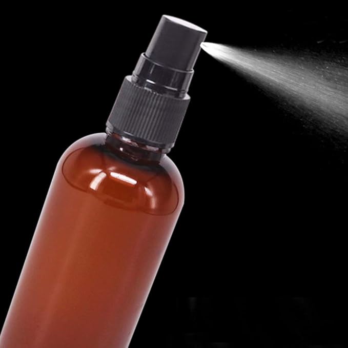 12 Pack 3.3 oz Fine Mist Spray Bottle Amber Plastic Spray Bottles For Essential Oils, Perfumes, Alcohol, Travel Bottle, Refillable Containers with Funnels, Chalk Labels, Pen