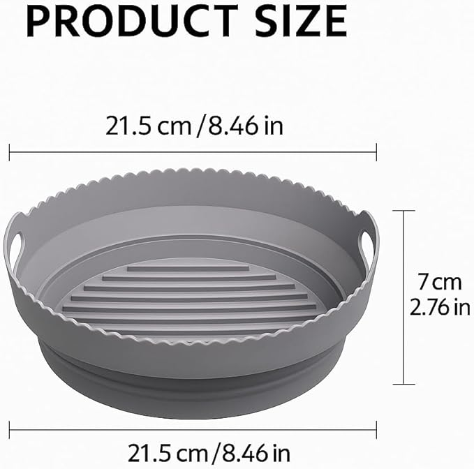 Silicone Air Fryer Liner 8.6" Round for 5–8 QT, No Divider, Reusable Non-Stick Collapsible Pot Liner, Dishwasher Safe, Heat-Resistant 446°F, RED, 1 Pack