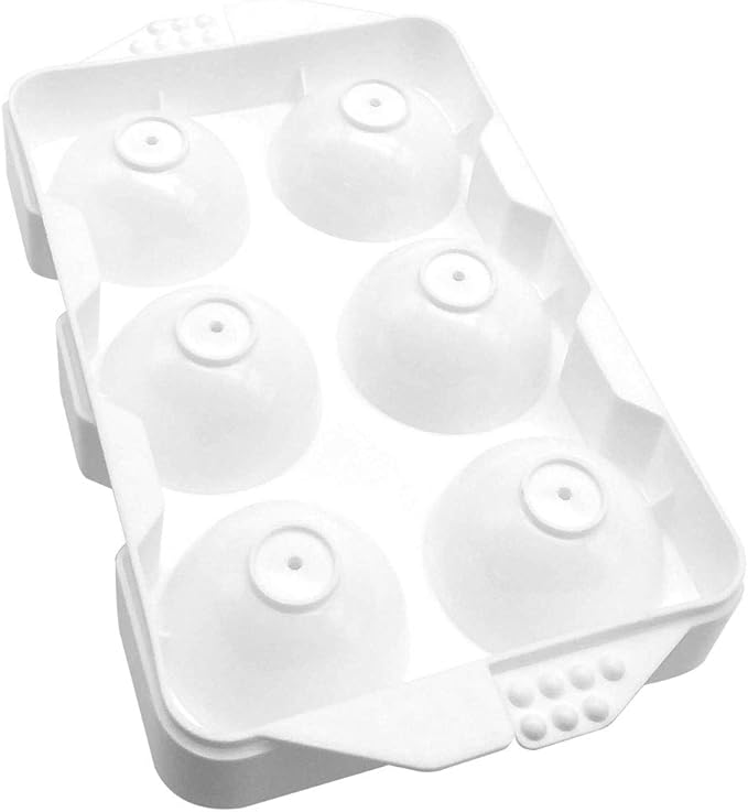 Ice Tray, large 6 x 2 inch ball spheres shapes Giant spherical bar, whiskey, cocktails, scotch, sphere cubes Best BPA free round cube balls molds trays (6 Cube)