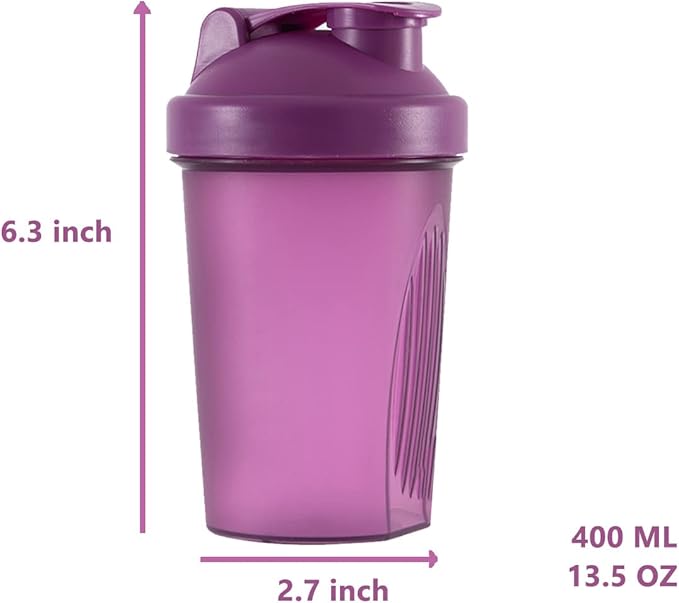 Shaker Bottle Protein Shakes and 16-Ounce/400ML Shakers Bottles with Whisk Balls,Non-BPA plastic(Purple+White(2PCS))