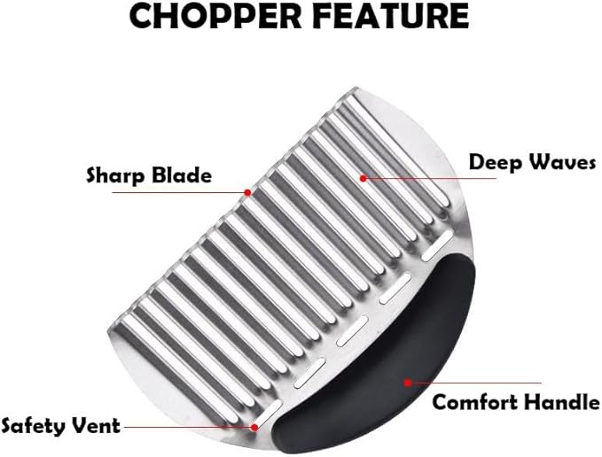 Heavy Duty Stainless Steel Large Crinkle Cutter Wavy Chopper French Fry Slicer for Potatoes Carrot Chips and Fruits, Vegetable, Potatoes, Onions (Black-Style II, 1 PCS)