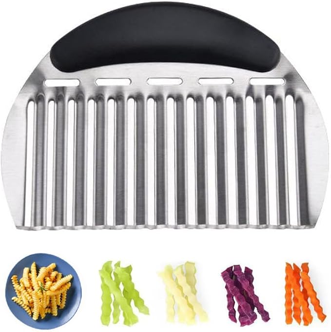 Heavy Duty Stainless Steel Large Crinkle Cutter Wavy Chopper French Fry Slicer for Potatoes Carrot Chips and Fruits, Vegetable, Potatoes, Onions (Black-Style II, 1 PCS)