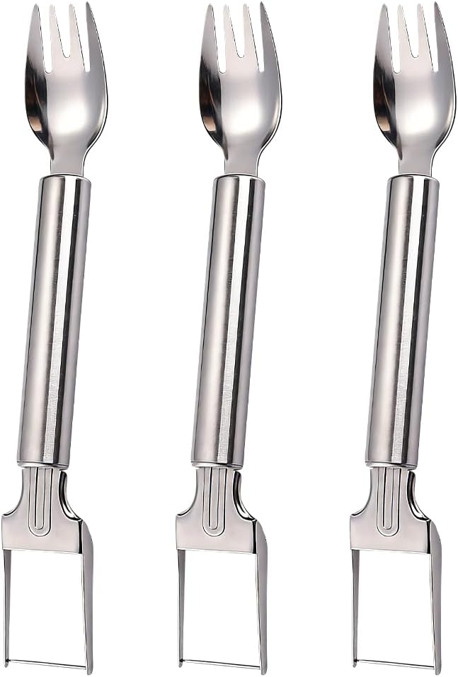 2-in-1 Stainless Steel Fruit Cutter, Upgraded Watermelon Slicer Tool, Portable Fruit Forks for Home, Kitchen and Camping (3 Pcs)