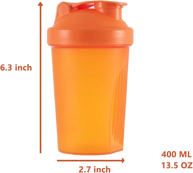 Shaker Bottle Protein Shakes and 16-Ounce/400ML Shakers Bottles with Whisk Balls,Non-BPA plastic (Orange+Green(2PCS))