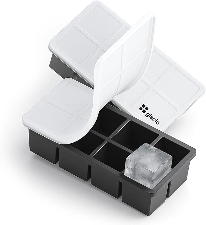 Ice Cube Molds – 2-Pack Silicone Trays for 8 Large Square Cubes – Slow-Melt Ice for Whiskey, Cocktails, Coffee & More