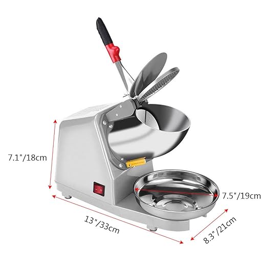 Yahpetes Electric Shaved Ice Machine 1Pcs Electric Dual Blades Ice Crusher Shaver Snow Cone Maker Machine 187lbs/hr for Home and Commercial Use (Silver)