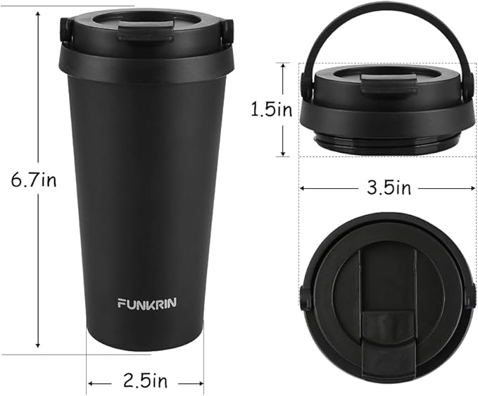 Funkrin Coffee Travel Mug with Flip Lid, 16oz Insulated Tumbler Cup with Ceramic Coating, Double Wall Vacuum Leak-Proof Tumbler for Office School Party Camping