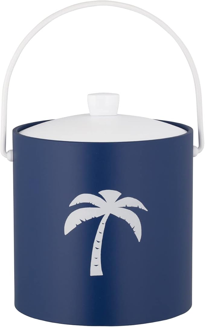 Kraftware Pastimes Collection 3qt Ice Bucket with Acrylic Cover and Bale Handle (Palm Tree, Royale Blue)