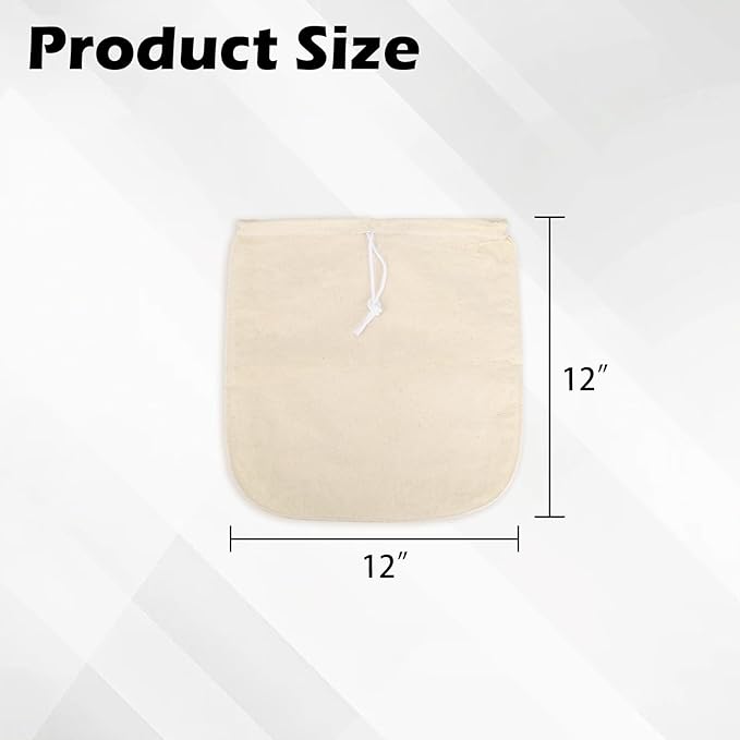 2 Pack Organic Cotton Cold Brew Coffee Filter Bags, Reusable with Drawstring, 12x12 Inch, for Pitchers, Mason Jars, Toddy Systems