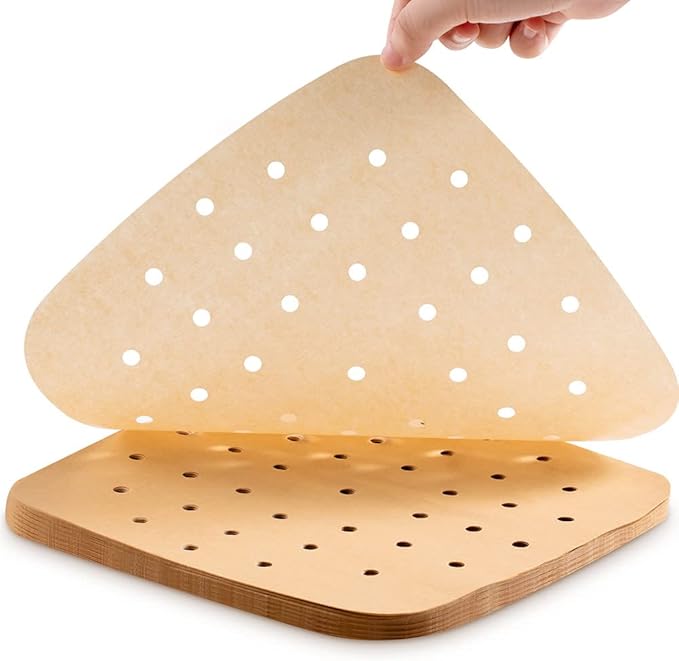 MFJUNS 200PCS Parchment Paper, 9 Inch Square Air Fryer Liner, Filter Paper, (100 Perforated & 100 Imperforate), Non-Stick Baking Paper for Steamers, Cake Pan