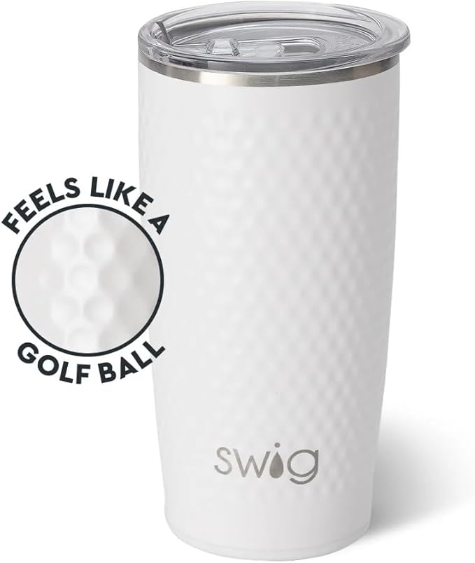 Swig Life 22oz Insulated Tumbler, Travel Coffee Tumbler with Lid, Cup Holder Friendly Travel Coffee Mug, Stainless Steel, 22 oz Tumblers, Reusable Insulated Mug with Lid (Golf Ball)