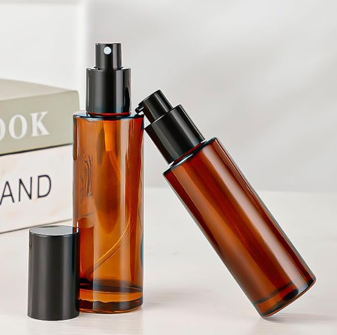 2PCS 100ml/3.4oz Amber Glass Spray Bottles Empty Refillable Fine Mist Spray Bottles Cosmetic Bottles Containers for Essential Oil Aromatherapy Makeup Travel
