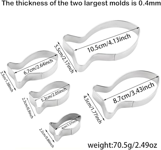 Fish Cookie Cutters Set of 5 – Food Grade Stainless Steel Sandwich Cutters & Biscuit Molds for Kids, Cat Food Mold – Sturdy for Cookies, Cake, Fruit – Sizes 1.57" to 4.13"
