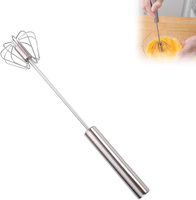 Stainless Steel Semi-Automatic Whisk, Egg Whisk Hand Push Whisk Blender, Hand Push Mixer Stirrer Tool for Cooking Kitchen Home Egg Milk (12 in)