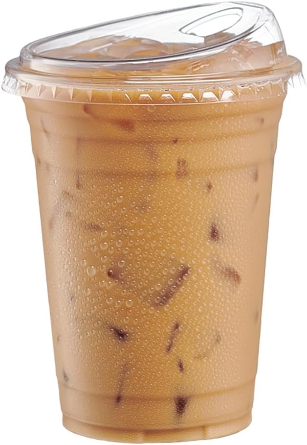 GUSTO Clear Plastic Cups with Lids [16 oz - 100 Count] - Disposable Iced Coffee Drink Cups with Strawless Sip Lids for Smoothies, Juices, and More - (Formerly Comfy Package)