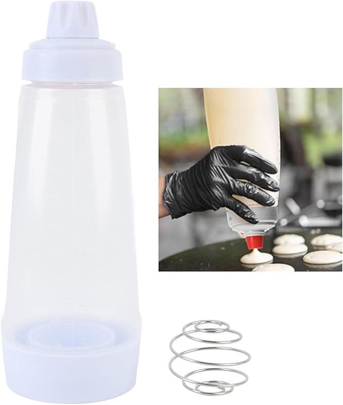 Pancake Batter Mixer Dispenser Bottle,1000ML Squeeze Kitchen Shaker Baking Tool with Mix Ball Wire Whisk, for Cupcakes, Muffins, Pancakes