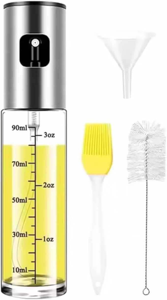 DUTHINGS Oil Sprayer for Cooking – Glass Oil Dispenser Bottle with Stainless Steel Top, Olive Oil Sprayer, Cooking Oil Dispenser Set with Funnel, Brush & Cleaning Tool