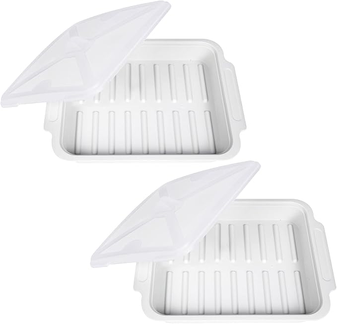 MMUGOOLER 2 Pack Microwave Easy Bacon Maker/Cooker with Lid, Safety, Quick and with No Mess, 11.3“ L x 9.0" W x 2.4" H- White