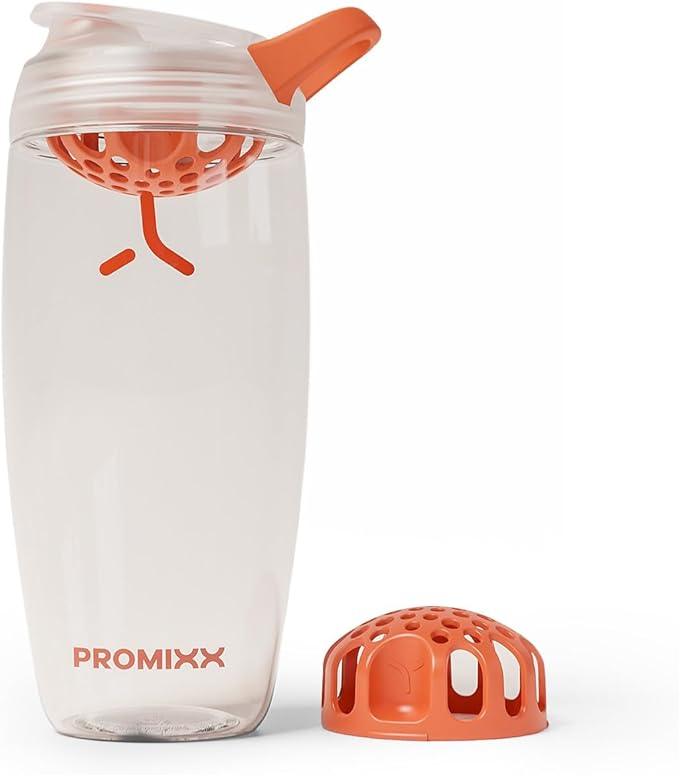 Promixx Pursuit Protein Shaker Bottle – 26oz Silent Snap-Fit Mixer for Lump-Free Shakes – Leak-Proof BPA-Free Ecozen Gym Shaker with Measurement Marks for Fitness and Travel – Clear