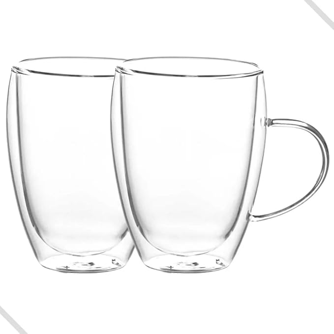 Set of 2 Double Wall Borosilicate Glass Mugs 12oz (360ml) – Insulated, Heat-Resistant, Dishwasher Safe Coffee and Tea Mug Set for Hot & Cold Beverages