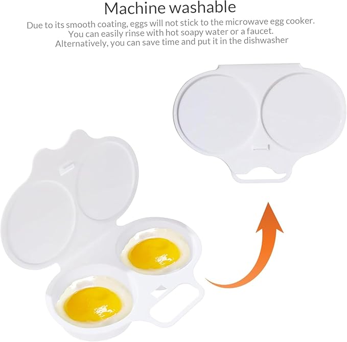 Microwave Egg Poacher with Lid - 2 Cavity Nonstick Egg Cooker for Easy Poaching - Food Grade PP Egg Boiler, Heat Resistant Kitchen Gadget for Quick Poached Eggs - Double Drain Design, White, 5x1.9 inch