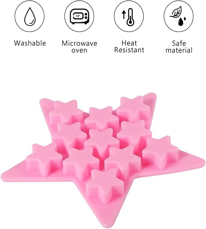 Five Star Shaped Cool Silicone Ice Cube Tray Freeze Mold Maker Tools Pentagram Ice Trays Club Bar Party for Cake, Candy, Chocolate, Gummy, Ice, Crayons, Jelly (Pink)
