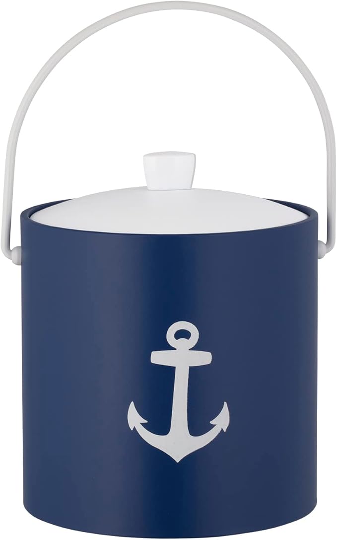 Kraftware Pastimes Collection 3qt Ice Bucket with Acrylic Cover and Bale Handle (Anchor, Royale Blue)