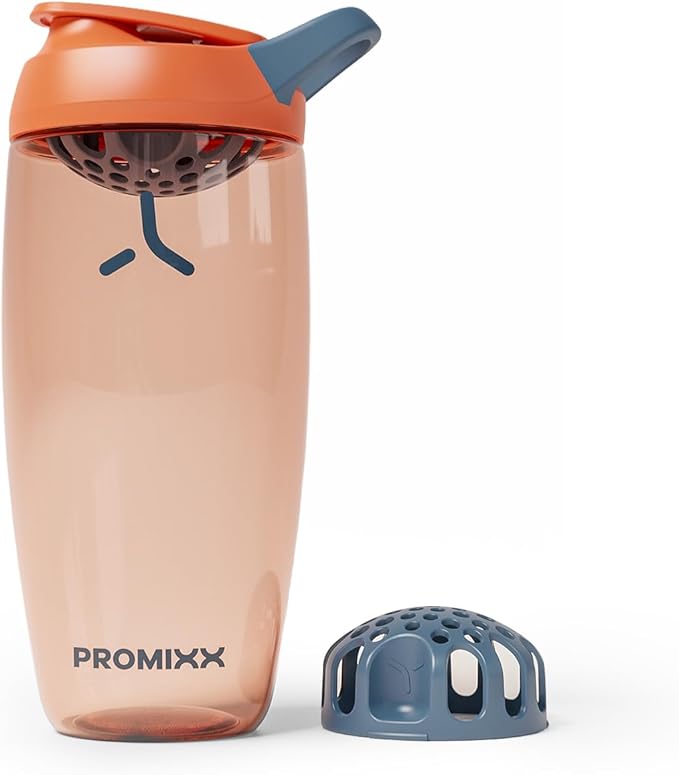 Promixx Pursuit Protein Shaker Bottle – 26oz Silent Snap-Fit Mixer for Lump-Free Shakes – Leak-Proof BPA-Free Ecozen Gym Shaker with Measurement Marks for Fitness and Travel – Burnt Orange