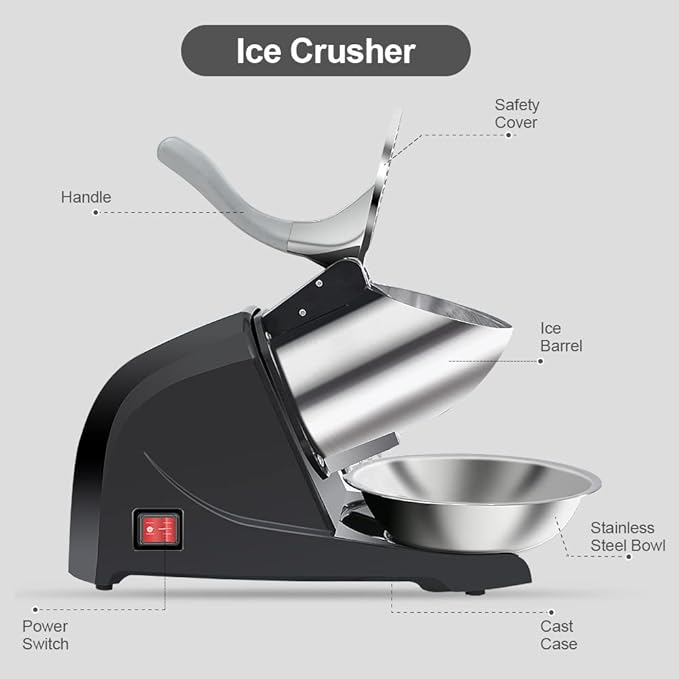 Snow Cone Machine 380W Shaved Ice Machine 3 Blades Ice Shaver, 280lbs/hr Electric Ice Crusher, Prevent Splash, for Home and Commercial Use with Ice Pick