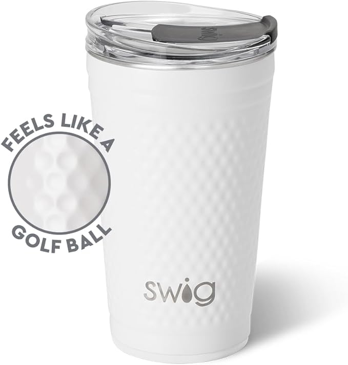 Swig Life 24oz Party Cup, Stackable Insulated Travel Coffee Tumbler with EZ Slider Lid, Cup Holder Friendly, Stainless Steel 24 oz Tumbler, Reusable Coffee Mug (Golf Ball)