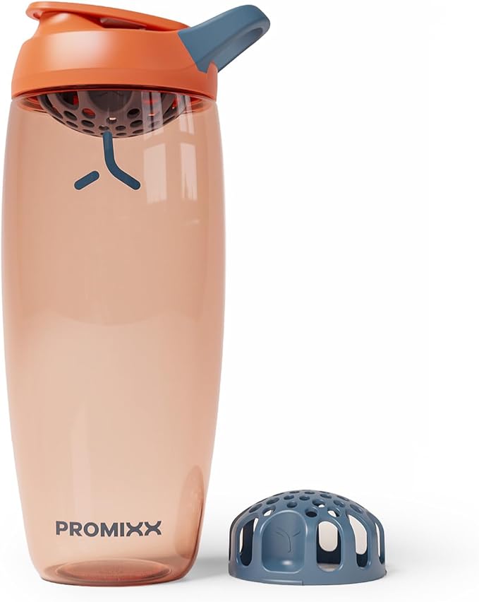 Promixx Pursuit Protein Shaker Bottle – 32oz Silent Snap-Fit Mixer for Lump-Free Shakes – Leak-Proof BPA-Free Ecozen Gym Shaker with Measurement Marks for Fitness and Travel – Burnt Orange
