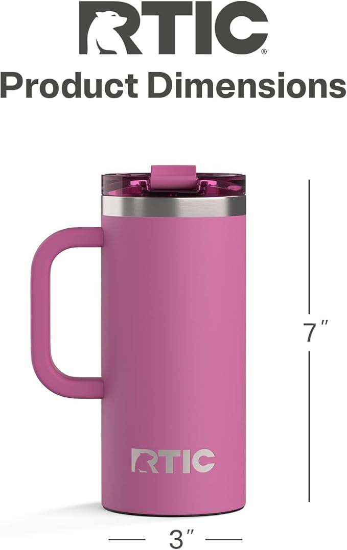 RTIC 16oz Road Trip Travel Mug with Lid and Handle, Ceramic Lined, Insulated, Stainless Steel, Metal, Double Wall Vacuum-Insulation, Portable Coffee, Tea Cup for Hot and Cold Drink, Orchid