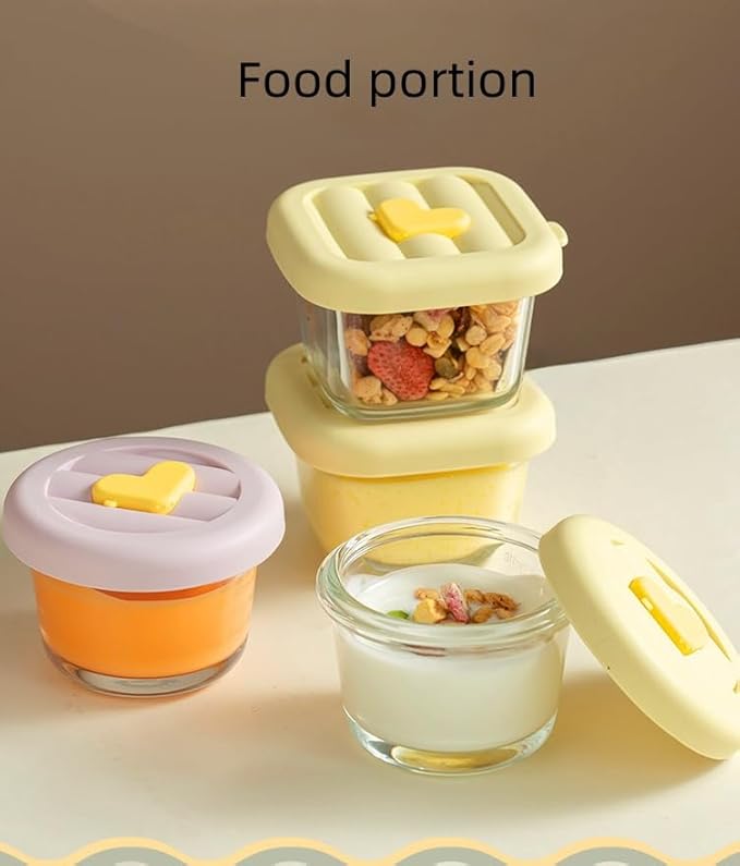 Ivymei Mini Glass Containers with lids,Small Clear Food Storage Contaiers Glass Food Jars with scale for Food Portion,Dipping Sauce,Snack,Yogurt,Fruit,Microwave Freezer Safe
