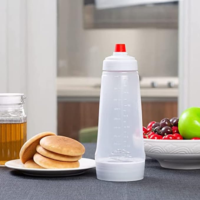 Pancake Batter Dispenser – 2-in-1 Pancake Dispenser Mixer Bottle with Stainless Steel wire whisk Ball – Pancake Maker, also used for nutritional supplements.