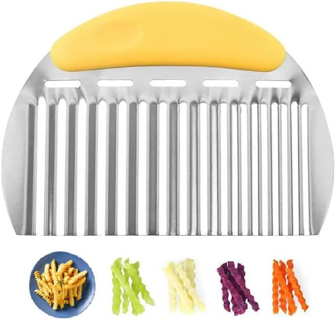 Heavy Duty Stainless Steel Large Crinkle Cutter Wavy Chopper French Fry Slicer for Potatoes Carrot Chips and Fruits, Vegetable, Potatoes, Onions (Yellow-Style II, 1 PCS)